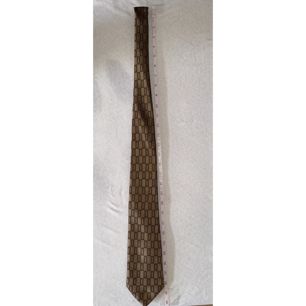 Enrico Fertuchie Silk Necktie Brown Geometric Pattern Classic Men's Tie 58"
